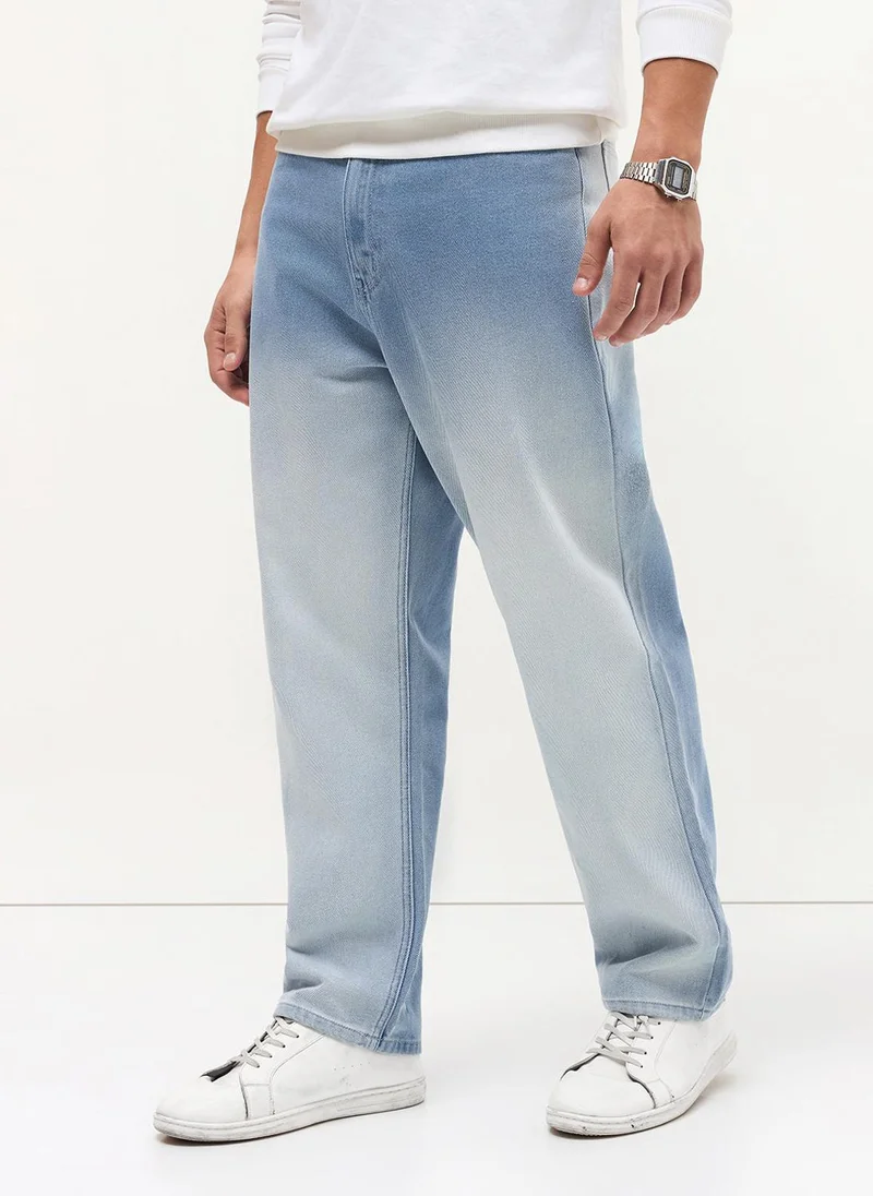 Urbano Fashion  Urbano Fashion Men's Ice Blue Loose Baggy Fit Heavy Washed Faded Denim Jeans Non-Stretchable for Men | Best Price UAE